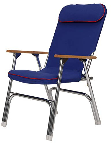 Seachoice High-Back Canvas Folding Chair, Blue w/Red Trim, Folds for Easy Storage