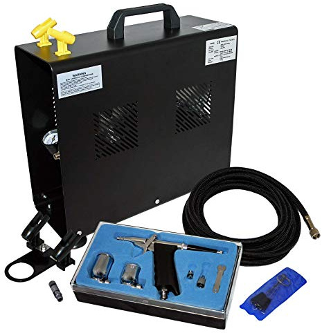 Wiltec Kit Airbrush avec compresseur AS 196A – réservoir 3 L 30-35 l/min – Pistolet aérographe 116, Godets & Accessoires – pour débutants et pros – Aérographie, Tatouage, Nail Art, Peinture