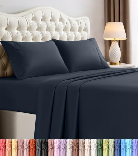 Utopia Bedding Juego de sábanas de 4 Piezas, Microfibra cepillada, Resistente al Encogimiento y a la decoloración, fácil Cuidado (matrimonial, Azul Marino)