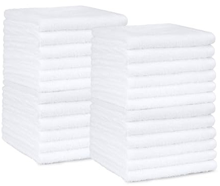 Amazon Basics Highly Absorbent, Fast Drying 100% Cotton Washcloths for Bathroom, Machine Washable, Soft, 12 x 12 in, White, 60-Pack
