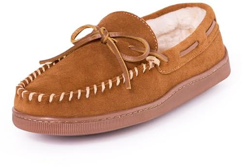Minnetonka Men's Pile Lined Hardsole Slipper,Brown,11 W US