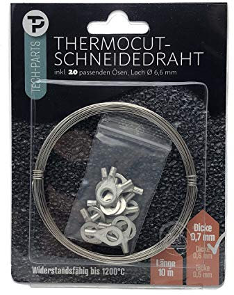 Juego de alambre de corte de poliestireno expandido, cable calefactor WDVS, 10 metros de longitud y 0,7 mm ide grosor, incluye 12 ojales