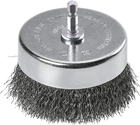 kwb Extra Heavy-Duty Cup Brush, Coarse, Crimped, HSS Steel Wire, Ø 75 mm for Metal and Stone, Wire Brush for Drill Machine with E6.3 Hex Shank, for Rust Removal, Descaling, Roughening, and Cleaning