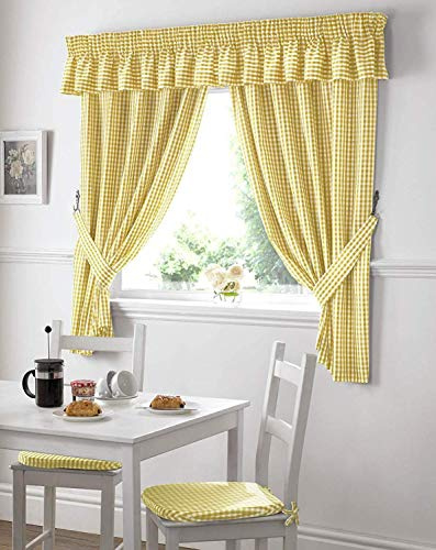 Alan Symonds Ready Made Curtains Gingham Kitchen Curtains Yellow 46 x 42, Fabric, 106.7 l x 116.8 h centimeters