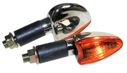 Mini clignotants moto Leo Long Chrome Jaune E Certifié M10 également compatible avec CPI SM 50 pour Honda CB 500 600 ital Jet Formula Kawasaki Klr KMX 600 650 125 Suzuki Dl Dr GN GS GSX Yamaha DT XJ XT