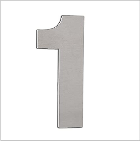 EVI Herrajes | Número Adhesivo para Casas de Acero Inoxidable | Nº 1 | 120 mm | Para Paredes, Fachadas, Portales o Puertas | Para Exterior e Interior | Mod. I-1201AM