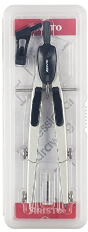 Aristo AR55705 Studio Schnellverstellzirkel Set (2 Gelenke, max. Durchmesser der Zeichenkreise 340mm, inkl. Adapter & Zirkel Ersatzminen) silber schwarz