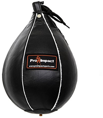 Pro Impact Genuine Leather Speed Bag – Pear Shaped Hanging Ball for Boxing, MMA & Muay Thai – Training Equipment for Doorway Hanging or Ceiling – Boxer Accuracy Workout, Drills & Exercise – Trainer