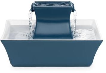 PetSafe Drinkwell Pagoda Fountain - Hygienic Ceramic Continuous Flowing Fountain - Elevated Upper Bowl & Double Free-Falling Stream Design - Minimalist Pet Hydration Station - 70 oz Capacity