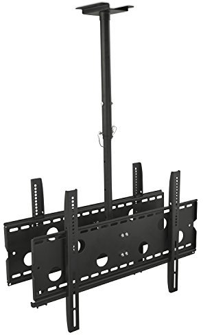 Mount-It! Dual TV Ceiling Mount – Double-Sided Front & Back Ceiling TV Bracket for 32–86 Screens, 360° Swivel, 20° Tilt, VESA 800x450, 175 lb/Side, Locking Bar, Height Adjustable, Heavy-Duty Steel