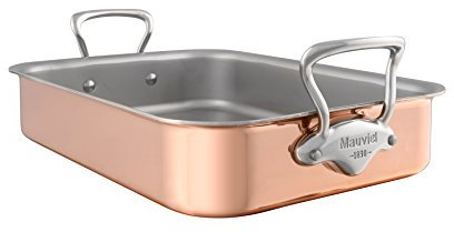 Mauviel M'Heritage 150 S 1.5mm Polished Copper & Stainless Steel Roasting Pan, And Cast Stainless Steel Handles, 13.7 x 9.8-in, Made In France