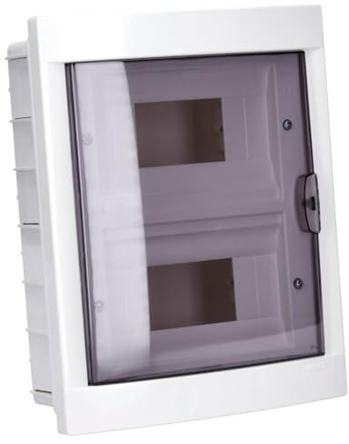 Verteilerschrank Unterputz Kleinverteiler 16 Module / Sicherungskasten / Verteilerkasten Unterputz IP40, 2-reihig mit Hutschiene + PE/N Klemmen, Weiß, Rot