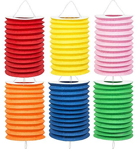 Boland - Lot de 12 lanternes en Papier uni, 6 Couleurs Assorties, Rouge, Jaune, Rose, Vert, Orange, Bleu, lampion, Anniversaire, Lanterne, fête de Jardin, décoration Suspendue