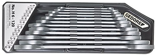 GEDORE Doppelmaulschlüssel Satz, Set 12-teilig im Halter, SW 6-32 mm, metrisch, flach, Schraubenschlüssel Set, matt verchromt, H 6-120