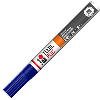 Marabu 01180003053 - Textil Painter plus, dunkelblau 053, Strichstärke ca. 3 mm, Stoffmalstift für helle und dunkle Stoffe, auf Wasserbasis, weicher Griff, nach Fixierung waschbeständig bis 40°C