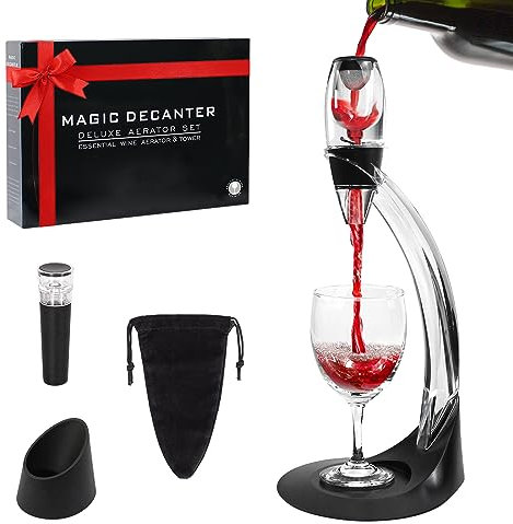 Todeco - Decanteur Aérateur à Vin, Décanteur pour Vin Rouge - Boîte: Boite Cadeau - Matériau: Acrylique - Classique, avec Support
