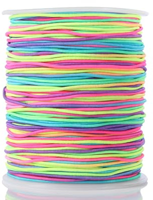 KONMAY 1 Roll 100 Meters 1.0mm Rainbow Rubber Stretchy Cord Elastic Beading String for Jewelry Making, Crafting and Clothing
