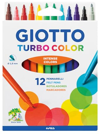 Giotto 71400 Turbo Colouring Fine Tip Pens, Box of 12, Intense Vibrant Colours