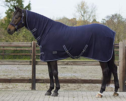 QHP Fleecedecke Abschwitzdecke Basic mit Halsteil Kreuzgurte blau + schwarz (135 cm, Blau)