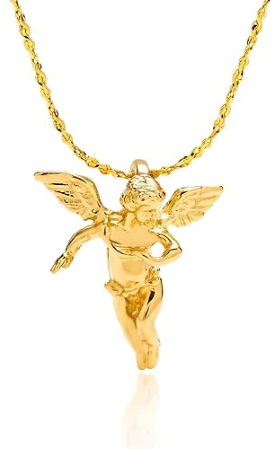 LIFETIME JEWELRY Medium Guardian Angel Pendant Necklace Charm 24K Real Gold Plated