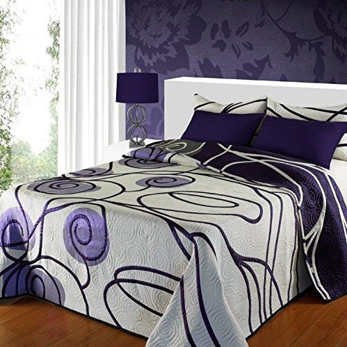 Algodonea Colcha Reversible Estampada en Tonos malvas y Lilas. Varias Medidas. (135 cm.)