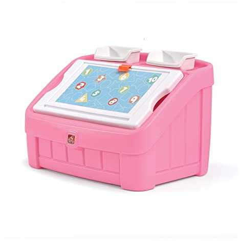 Step2 2-in-1 Toy Box & Art Lid, Kids Toy Storage Bin & Organizer, Easel & Chest in One, Made of Durable Plastic, For Toddlers 2+ Years Old, Pink