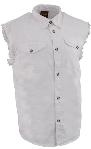 Milwaukee Leather Men's Dm4006-wht-2x DM4006 White Sleeveless Denim Shirt, XXL