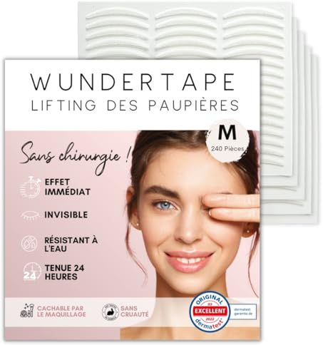 WUNDERTAPE Schlupflider Stripes Schlupflid Tape Streifen zum Augenlid-Lifting ohne OP (wasserfest, unsichtbar,24h halt, eyelid tape) Augenlid stripes unsichtbar (240 M)