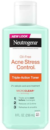 Neutrogena Acne Stress Control Oil-Free Triple-Action Face Toner, Skin Care with 2% Salicylic Acid, Acne Toner for Face with Green Tea & Cucumber Extract, Nourishing & Refreshing, 8 fl. oz