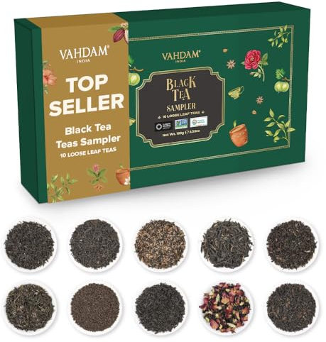 VAHDAM, Coffret Cadeau Assortiment De Thé Noir – (10 Saveurs) Coffret Infusion - English Breakfast, Earl Grey, Assam et Thé Noir Darjeeling | Cadeaux De pour Femme et Homme