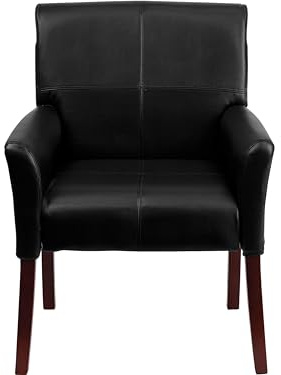 Flash Furniture Taylor LeatherSoft Upholstered Executive Side Reception Chair, Lobby Chair with Cushions and Padded Arms, Black