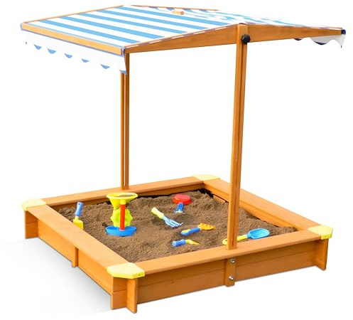 Merry Garden Sandbox with Canopy, Natural Stain