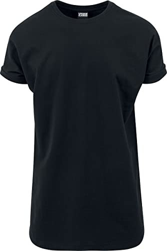 Urban Classics Herren T-Shirt Long Shaped Turnup Tee, lässiges T-Shirt für Männer, in langem Schnitt, erhältlich in vielen Farben, Black, M