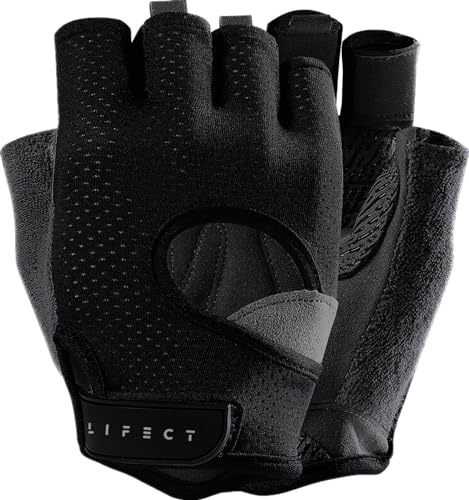 LIFECT Fitness Gloves, Training Gloves for Men and Women, Gym Gloves, Fingerless Sports Gloves, Strength Training, Strength Sports (Black, L)