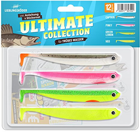 Lieblingsköder 4 Gummifische zum Zanderangeln mit Gummifisch 12,5 cm, Farbe Lieblingsköder:Ultimate Collection trübes Wasser