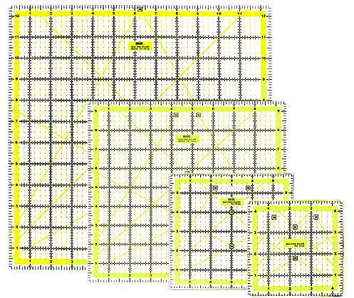ANSIO Square Quilting Ruler Transparent Acrylic Non Slip Patchwork Sewing Ruler with Color Grid Lines (Imperial 4.5x4.5, 6x6, 9.5x9.5, 12.5x12.5)