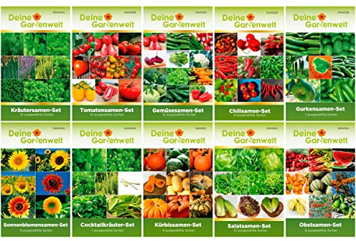 XXL-Saatgut-Set - 88 Samen-Tüten - 10 Sets - Gemüsesamen - Kräutersamen - Tomatensamen - Chilisamen - Kürbissamen - Obstsamen uvm.