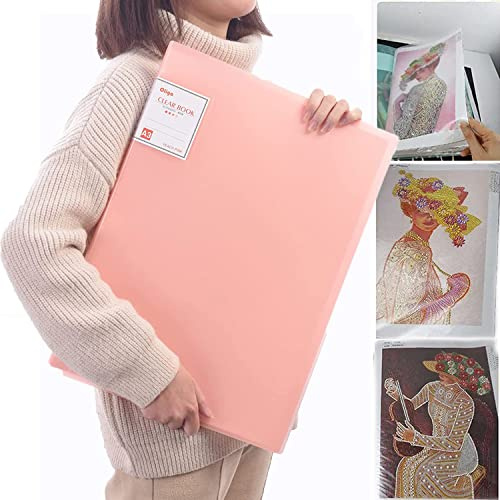 KFGJ A3 30 Pags Diamond Painting Storage Book, 30 Tasche Trasparenti Solido Libro di Presentazione, Cartella di Visualizzazione Copertina Traslucida, Portalistini Portalistino