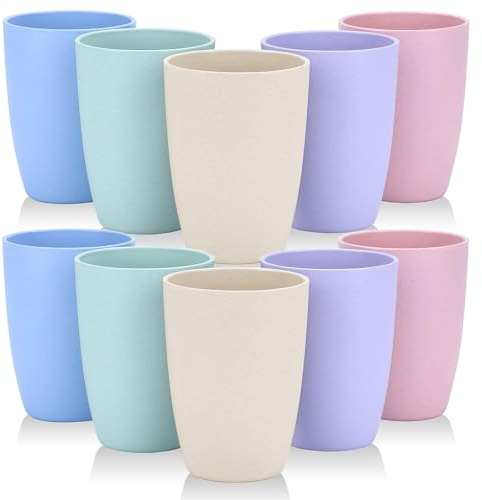 PALUDO 10 Pack Unbreakable Reusable Drinking Cups, 350ml Plastic Tumblers Drinking Cups Set for Kitchen Picnics Outdoor Parties Travels - Dishwasher and Microwave Safe - 5 Colors