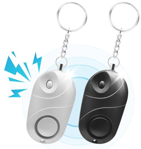 Persönlicher Alarm, Qoosea Safesound Persönlicher Sicherheitsalarm 140 dB mit LED-Licht, Notfall-Selbstverteidigungs-Sicherheitsalarm für Kinder/Frauen/Ältere/Studenten (Schwarz + Silber)