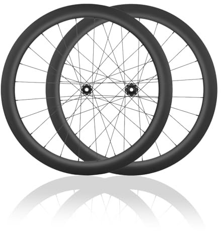 HZXQCVB 700C Kohlefaser Rennrad-Laufradsatz Steckachse Vorder- Und Hinterrad Zentralverschluss Scheibenbremse 24H Naben Für 8/9/10/11/12-Gang-Kassette(50MM)