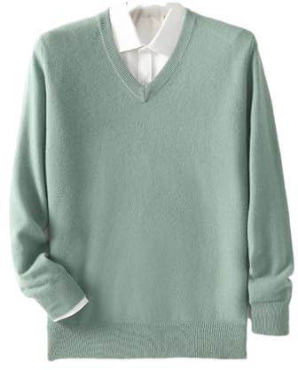 ERFMFKL Maglione da uomo in 100% lana merino, con scollo a V, a maniche lunghe, da lavoro, Bean EN8, M