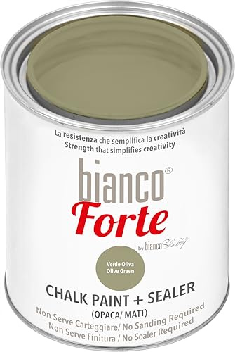 Bianco Forte - Verde Oliva - (1L) Pintura a la Tiza con Acabado/Protección 2 en 1: Chalk Paint Súper Resistente para Muebles, Paredes y Puertas – Secado Rápido, Interior/Exterior, Mate