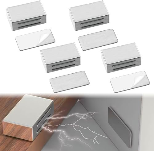 Magnets Magnetic Cupboard Catches Self Adhesive 4 Pack Silver Stainless Steel Chrome Door Closer for Bathroom Kitchen Window Wardrobe Internal Doors Cupboard Closers Closure