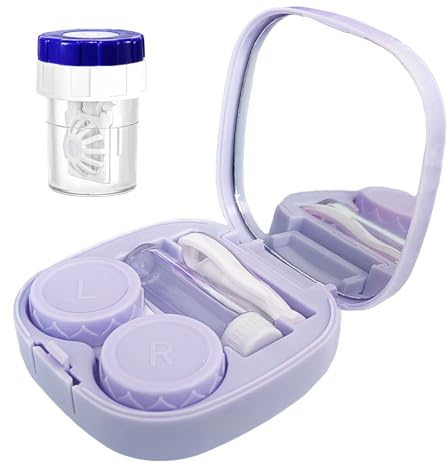CADEVED Contact Lens Case Kit with Cleaner Washer, Contact Lenses Applicator Removal Tool Kit with Mirror Solution Bottle for Daily and Outdoor Use(Purple)