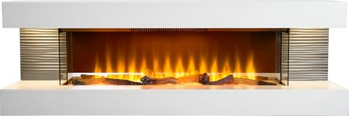 Sureflame XL Electric Wall Fireplace Suite – Pure White Design with Downlights, Remote Control, LED Flame Effect, Programmable Timer & Thermost