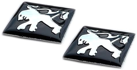 2 autocollants en aluminium de 16 x 16 mm, adaptés pour PeugeotAuto, pour clés, télécommande, décoration, etc., 16 mm carrés avec emblème (16 x 16 mm, 2 unités)