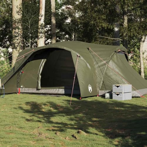 Tenda a Cupola per 6 Persone, Verde Oliva Impermeabile, Tenda Familiare Campeggio con Telo PU 5000mm, Doppia Porta e Presa E, Ideale per Spiaggia e CarpFishing, 494 x 370 x 190 cm
