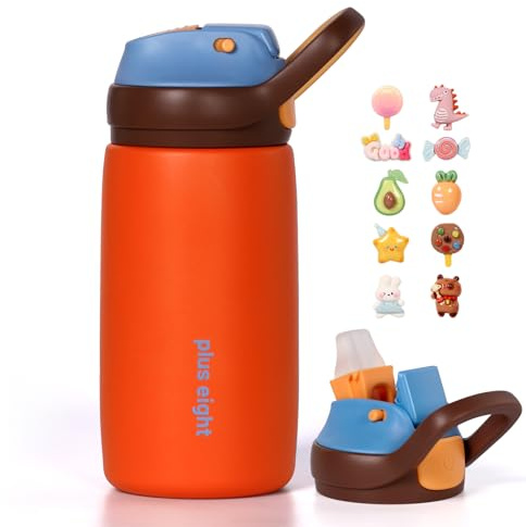pluseight Kids Insulated Water Bottle with Straw Lid, 350ml BPA-Free Double Wall Vacuum Tumbler 18/8 Stainless Steel Leak Proof Keep Drinks 12h Hot & 18h Cold (Green)
