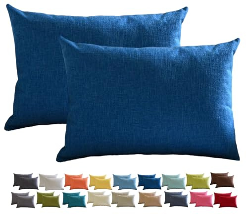 Fundas de Cojín de Lino de 30x50 60x60 60x80cm, Funda Cojines Cuadrado/Rectangular Decorativa para Sofá Funda de Almohadón, Suave para Sala de Estar Sofás Camas Sillas(Azul Profundo,50x65 2pcs)